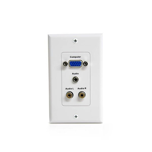 Startech 15-Pin Female VGA Wall Plate With 3.5Mm And Rca - White - Add An In-Wall VGA Port With Audio For A Neat, Professional Quality Video Installation - VGA Wall Plate - Video Wall Plate - Video Wall Plate Extender - Audio Wall Plate - VGAPLATERCA