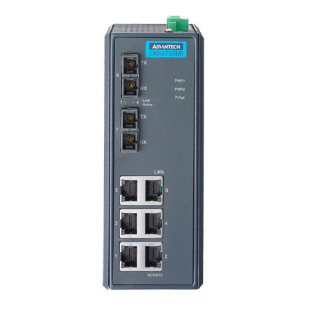 Advantech B+B SmartWorx Industrial Ethernet Switch, 6 x Gigabit Ethernet + 2 x Multi-Mode SC Fiber – EKI-2728M-BE