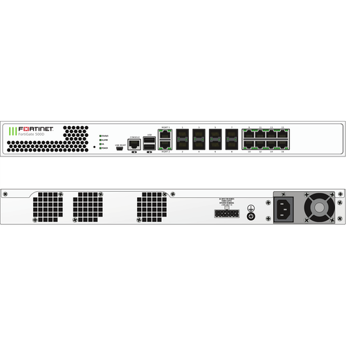 Fortinet 10 x GE RJ45 ports, (including 8 x FortiASIC-accelerated ports, 2 x management ports), 8 x GE SFP slots, 120GB onboard storage - FG-500D