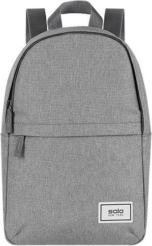 Solo NY Re:vive Mini Backpack made with heathered grey material made from 3 recycled PET bottles. Black camo lining. Key clip. Front zippered pocket.Adjustable shoulder strap. Capacity: 10L - UBN763-10