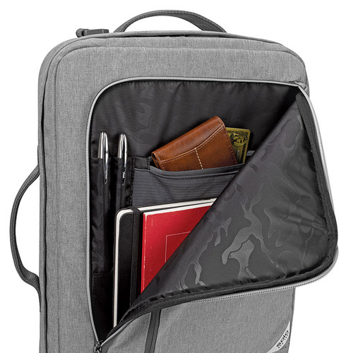 Solo NY Heathered grey material made from 6 recycled PET bottles, Fully padded compartment fits: 11-15.6 inch Laptops/Ultrabooks 11-15 MacBooks, Front zippered pocket, Interior organizer section with key clip, Black camo lining - UBN762-10