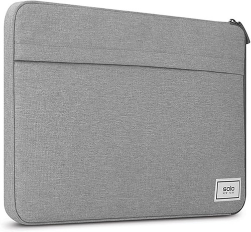 Solo NY This sleeve fits up to 13.3inch devices features a heathered grey material made from recycled PET bottles & sleek black camo lining. The main pocket is fully padded with a scratch resistant material and has zippered pockets - UBN113-10