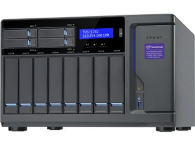 Qnap High Performance 12 bay (8+4) NAS/iSCSI IP-SAN.10G-reaDy, 450W power supply, Intel Core i5-6500 3.6 GHz, 16GB RAM (max. 64GB) 8x 3.5in HDD, 4x 2.5in HDD/SSD, 2x M.2 SSD slots, 4-LAN, 10G-reaDy, iSCSI, PCIe expansion - TVS-1282-I5-16G-450W-US