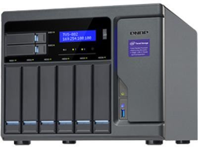 Qnap High Performance 8 bay (6+2) NAS/iSCSI IP-SAN.10G-reaDy, 450W power supply, Intel Core i5-6500 3.6 GHz, 16GB RAM (max. 64GB) 6x 3.5in HDD, 2x 2.5in HDD/SSD, 2x M.2 SSD slots, 4-LAN, 10G-reaDy, iSCSI, PCIe expansion slot - TVS-882-I5-16G-450W-US