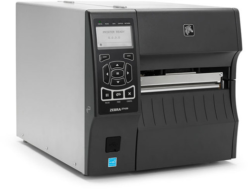 Zebra Thermal Transfer (TT) Printer ZT420; 6, 300 dpi, US Cord, Serial, USB, 10-100 Ethernet, Bluetooth 2.1/MFi, USB Host, Peel w/ Full Rewind, EZPL -  ZT42063-T410000Z