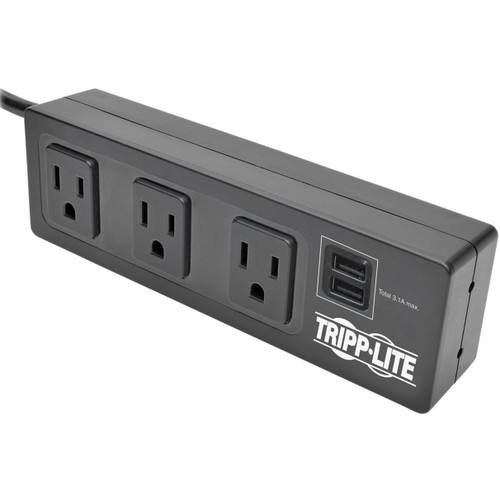 Eaton Tripp Lite 3-Outlet Surge Protector Power Strip W/2-Port USB Charging Black - TLP310USBS