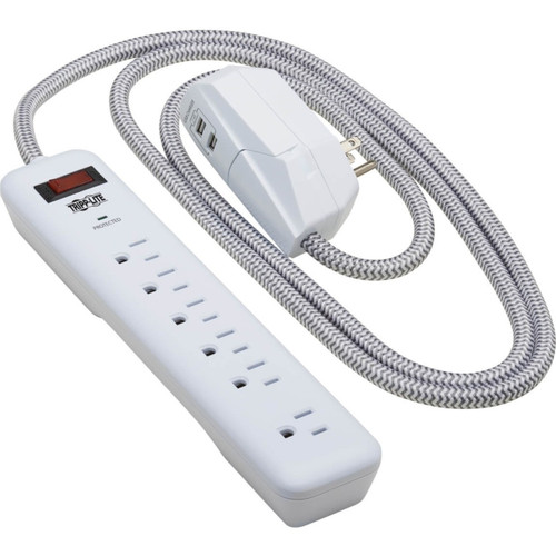 Eaton Tripp Lite Surge Protector Power Strip 7-Outlet 2 USB Ports 6Ft Cord White - TLP616USB