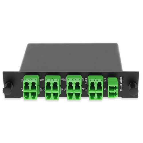 12+3 Channel LGX DWDM Mux/Demux C28-C39 with OTDR, Test Tx/Rx, Upgrade, and Express Ports, LC/APC Connectors