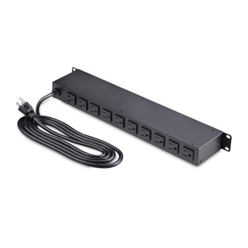 StarTech 12-Outlet Horizontal Rack Mount Metered PDU, 1U Server Power Strip w/Surge Protector, 125V/15A, 8ft (2.4m) Power Cable, Power Distribution Unit, TAA