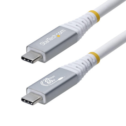 StarTech 10ft (3m) USB4 Cable, 20Gbps, USB-IF Certified USB-C Cable, 60W PD, 4K 120Hz DP 2.1, TPE Jacket, White USB-C Cord