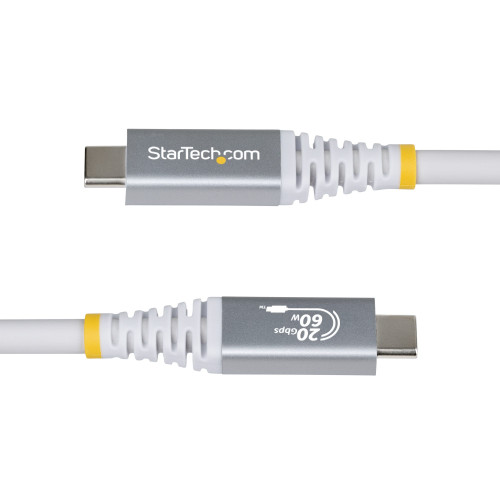 StarTech 10ft (3m) USB4 Cable, 20Gbps, USB-IF Certified USB-C Cable, 60W PD, 4K 120Hz DP 2.1, TPE Jacket, White USB-C Cord