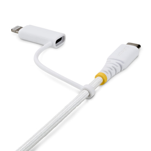 StarTech 2m (6.6ft) 2-in-1 Rugged USB-C Charging Cable with Lightning Adapter, 30W/60W (3A), Apple MFi Certified, Braided USB C Charger Cord for iPhone/Android
