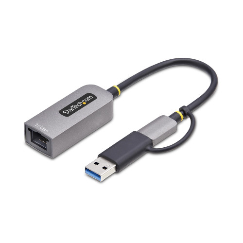 StarTech 2.5GbE USB-C to Ethernet Adapter with USB-A Converter, NBASE-T NIC, USB 3.0 Type-C 2.5/1G Multi Speed Network, Thunderbolt Compatible, Windows & Mac