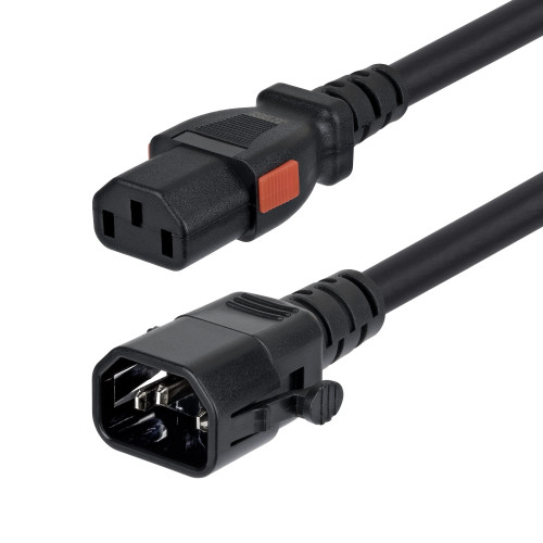 StarTech 10ft (3m) Heavy Duty Power Extension Cord, Locking C14 to Locking C13, PDU Power Cord, 15A 250V, 14AWG, AC Cable Extension, TAA Compliant, UL Listed