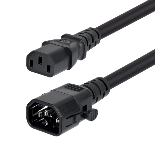 StarTech 10ft (3m) Heavy Duty Power Extension Cord, Locking C14 to C13, PDU Power Cord, 15A 250V, 14AWG, AC Power Cable Extension, TAA Compliant, UL Listed