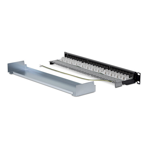 StarTech 24 Port 1U Shielded Cat6A Patch Panel, 110 Punch Down, Rackmount Cat6A RJ45 STP Ethernet Patch Panel