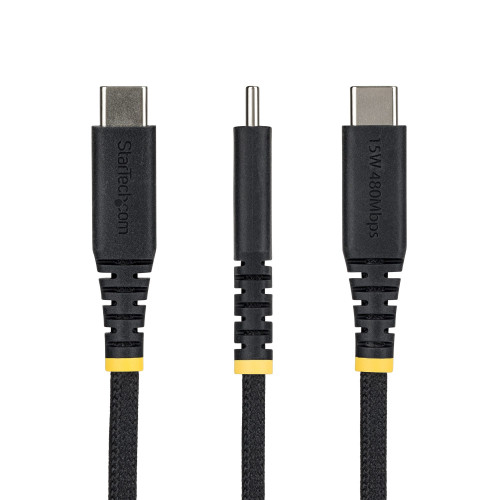 StarTech 1ft (30cm) USB-A to USB-C Fast Charging Cable, 15W 3A, Dual-Layer Braided Nylon/TPE Jacket, Durable USB-A to Type C Charger Cord, USB A to USB C Cable