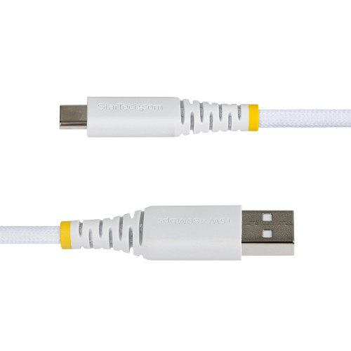 StarTech 1ft (30cm) USB-A to USB-C Fast Charging Cable, 15W 3A, Braided Nylon/TPE Jacket, Durable USB-A to Type C Charger Cord, White USB A to USB C Cable