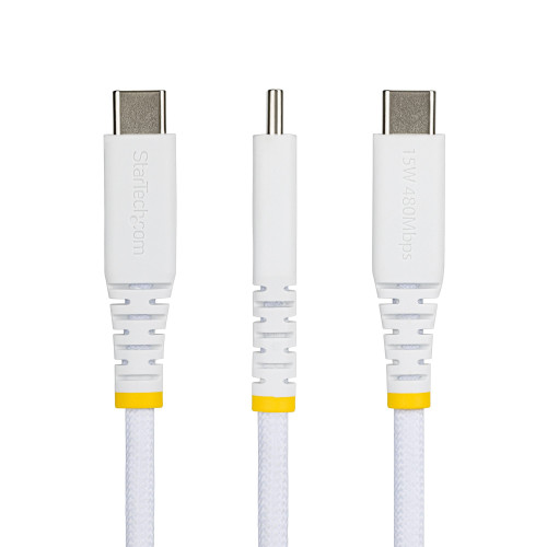 StarTech 1ft (30cm) USB-A to USB-C Fast Charging Cable, 15W 3A, Braided Nylon/TPE Jacket, Durable USB-A to Type C Charger Cord, White USB A to USB C Cable