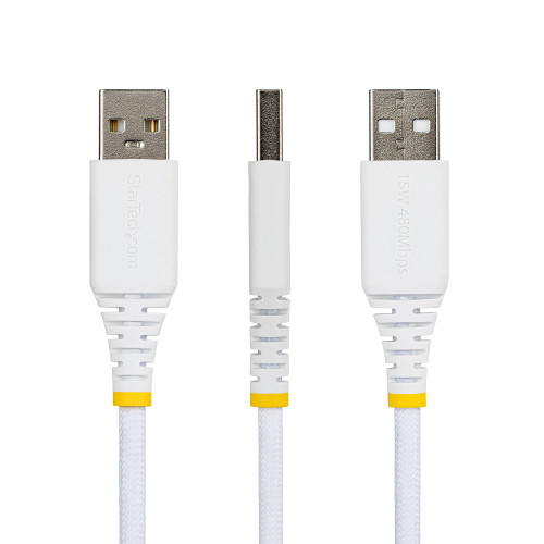 StarTech 1ft (30cm) USB-A to USB-C Fast Charging Cable, 15W 3A, Braided Nylon/TPE Jacket, Durable USB-A to Type C Charger Cord, White USB A to USB C Cable