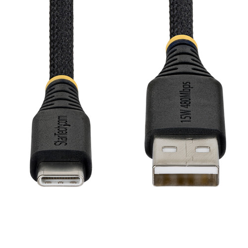 StarTech 3ft (91cm) USB-A to USB-C Fast Charging Cable, 15W 3A, Dual-Layer Braided Nylon/TPE Jacket, Durable USB-A to Type C Charger Cord, USB A to USB C Cable