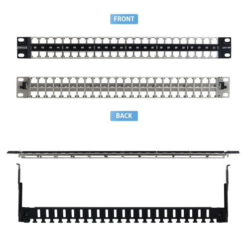 StarTech 48 Port 1U Blank Keystone Patch Panel with Cable Management Bar, Rackmount Cat6 Patch Panel for RJ45 STP Ethernet Network Jacks