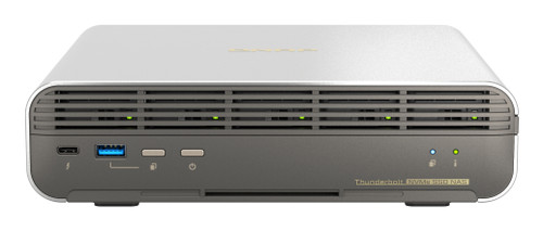 QNAP 5-bay All-Flash NASbook, Intel Core i5-1235U 10C(2P+8E)/12T up to 4.40GHz, onboard 16GB RAM, 5 x E1.S bay, 1 x 10GBASE-T + 1 x 2.5GbE, 1 x HDMI 1.4b, 2 x USB 3.2 Gen2 Type-A + 1 x USB 2.0, 2 x Thunderbolt 4 - TBS-h574TX-i5U-16G-US