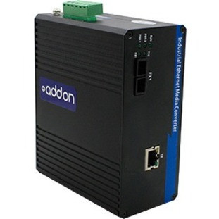 AddOn 1 10/100Base-TX(RJ-45) to 1 100Base-LX(FC) SMF 1310nm 20km Industrial Media Converter. - ADD-IFMC-LX-1FC1