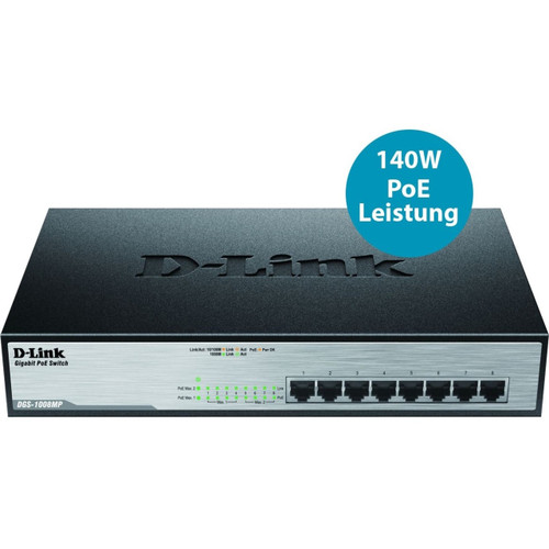 D-Link 8-Port Desktop Gigabit-Max PoE Switch - DGS-1008MP