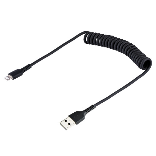Startech 20In (50Cm) Coiled USB To Lightning Charging Cable With Aramid Fiber - Durable High Quality USB A 2.0 Cable With Extended Strain Relief Withstands 10000 Bend Cycles At 180 Degree Angle - Fast Charge And Sync Apple Mfi - RUSB2ALT50CMBC