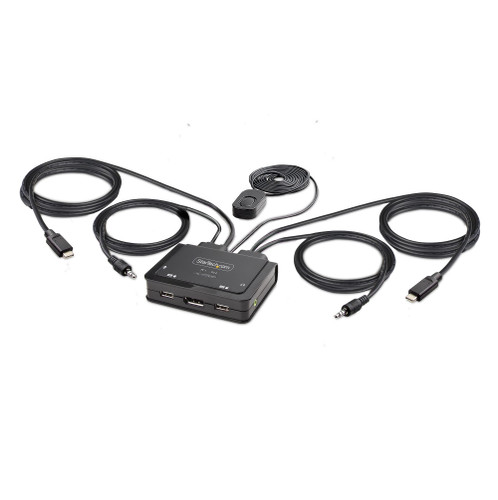 Startech 2-Port USB-C Cable KVM Switch Enables Switching Of A Mouse, Keyboard, And A 4K 60Hz Displayport Display Between 2X USB Type-C Enabled Laptops; 4Ft/1.2M Integrated Host Cables; Bus Powered; Os Independent - C2-D46-UC2-CBL-KVM