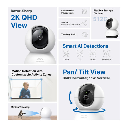 TP-Link Tapo C220 4MP Pan & Tilt Wi-Fi Security Camera with Night Vision - TAPO C220