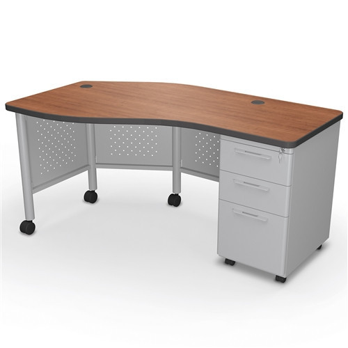 Mooreco Avid Teacher Desk - 60X24 - Single Pedestal - Grey Nebula - Blue Edgeband - 91775-4623-HBLU