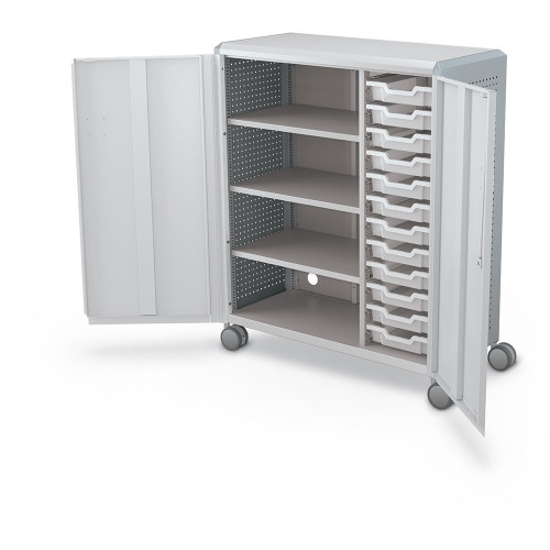 Mooreco H2-W3-Standard Back Panel-Standard Side Panel-No Door-4X3 Trays-2X6 Trays-Casters-Laminate Transaction Top-Rh Shelf / Drawer (Black) - C3A1A1A1X1