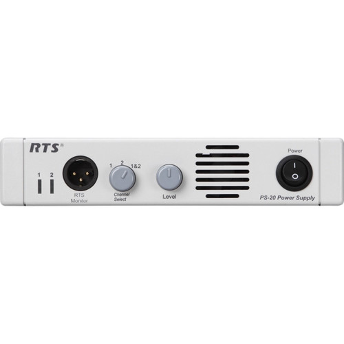 Bosch 1.8 amp per channel in 2ch mode power supply for 25 stations,. Features 2 and 4 channel operation, monitoring, 2ch program input, audio linking and 3-mode of operation: RTS 2ch, RTS 4ch and Clear-Com mode - PS-20