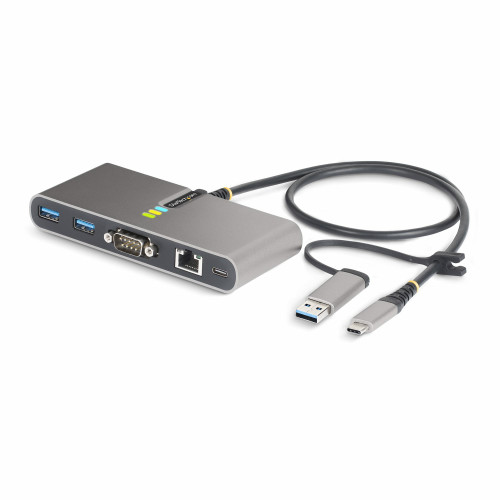 Startech 2-Port USB-C Hub With Gb Ethernet And Rs232 Ftdi Serial, Attached USB-C To USB-A Dongle, 100W Pd Pass-Through, 2X USB-A 5Gbps - 5G2A1SGBB-USB-C-HUB