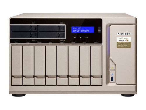 Qnap AMD Ryzen 5 1600 6-core 3.2GHz (max 3.6GHz), 8GB DDR4 UDIMM (max 64GB), 8x 2.5/3.5 SATA HDD/SSD + 4x 2.5 SATA SSD + 2x M.2 SATA SSD slot, 4xGbE LAN, optional 10GbE PCIe expansion, 3x PCIe expansion slot, 550W single power, optional graphics card