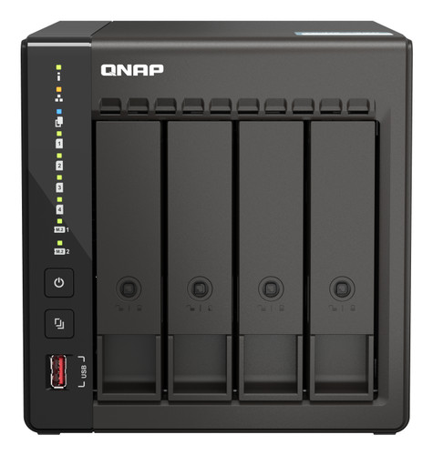 Qnap Intel J6412 4C processor 2.0 GHz, burst up to 2.6GHz, onboard 8GB RAM, 4 x SATA 6Gb/s, 2 x M.2 PCIe Geb 3 x2 slots, 2 x 2.5GbE, 2 x USB 3.2 Gen 2 type-A Ports, 1 x HDMI 1.4b(up to 4096 x 2160 @ 30Hz), 2x USB 2.0, long term supply up to 2029