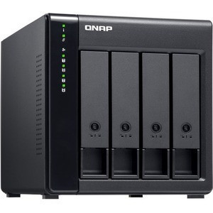 Qnap 4-bay desktop SATA JBOD expansion unit with a QXP-400eS-A1164 PCIe SATA host card and 1 SFF-8088 to SFF-8088 SAS/SATA 6Gb/s external cables.