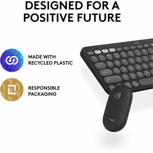 Logitech Pebble 2 Combo, Wireless Keyboard and Mouse, Quiet and Portable, Customizable, Logi Bolt, Tonal Graphite - USB Type A Wireless Bluetooth Keyboard - Tonal Graphite - USB Type A Wireless Bluetooth Mouse - 920-012061