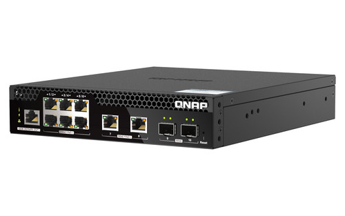 Qnap QSW-M2106PR-2S2T Ethernet Switch - 8 Ports - Manageable - 10 Gigabit Ethernet, 2.5 Gigabit Ethernet - 10GBase-X, 10GBase-T, 2.5GBase-T - 2 Layer Supported - Modular - 350 W Power Consumption - 310 W PoE Budget - QSW-M2106PR-2S2T-US