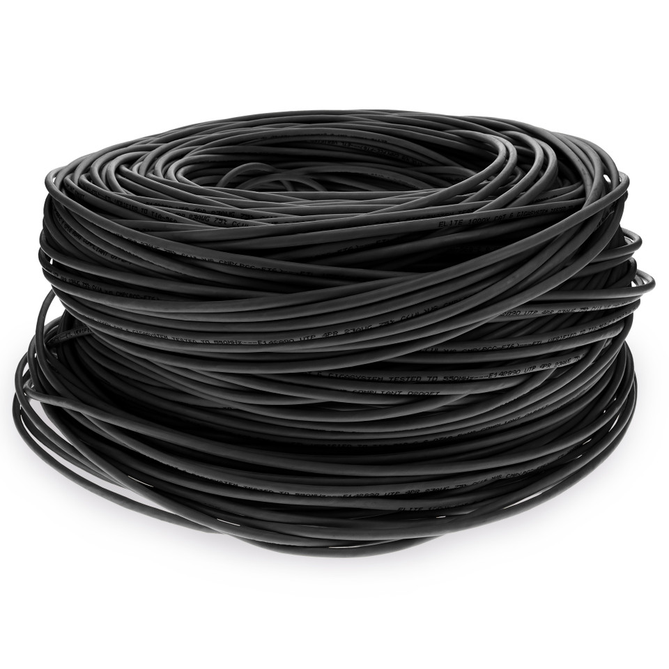 AddOn 1000ft Non-Terminated Black Cat6 Shielded STP Plenum-Rated Solid Copper Patch Cable - ADD-CAT61KSP-BK