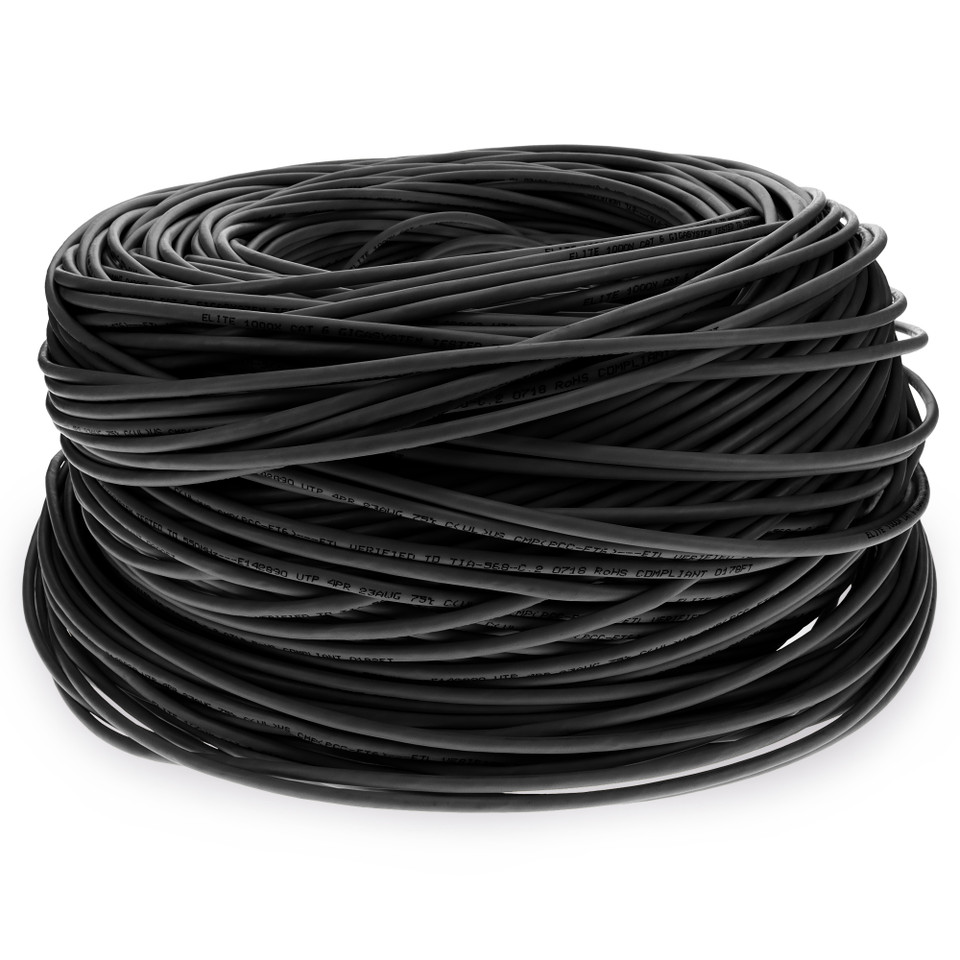 AddOn 1000ft Non-Terminated Black Cat6 Shielded STP Plenum-Rated Solid Copper Patch Cable - ADD-CAT61KSP-BK