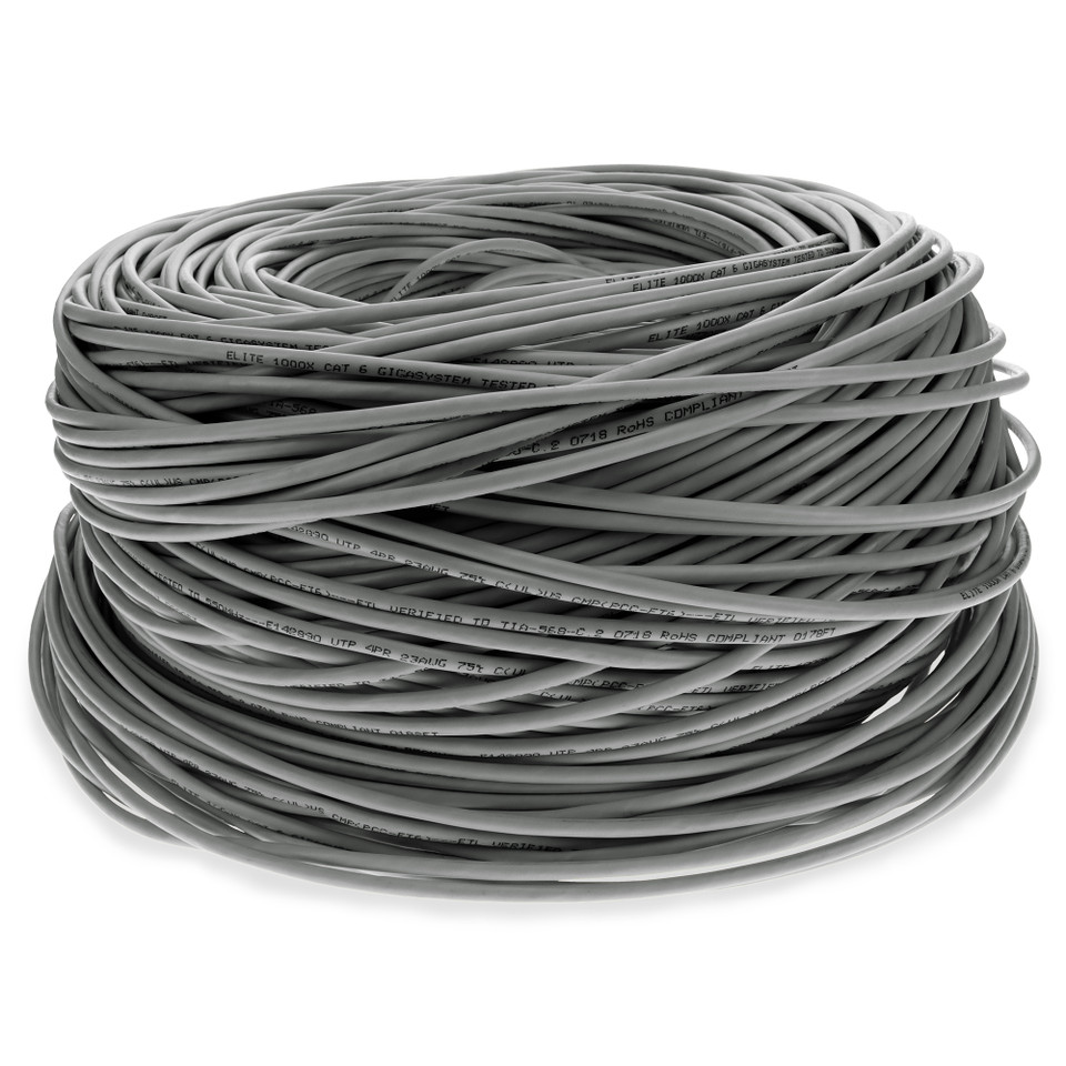 AddOn 1000ft Non-Terminated Straight Gray Cat6 UTP Copper PVC Patch Cable - ADD-CAT6USBULK1K-GY