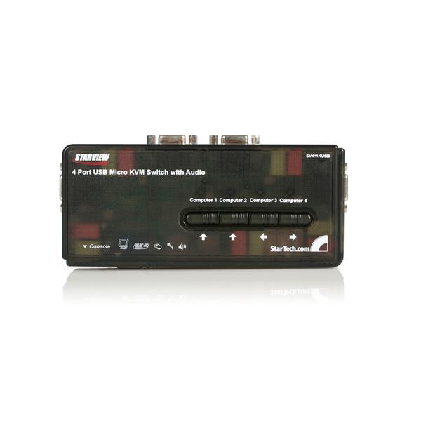 Startech 4 Port Black USB KVM Switch Kit With Cables And Audio - SV411KUSB