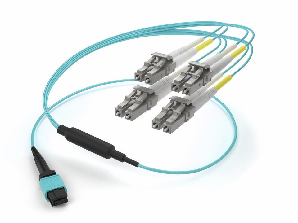 UNC 1 Meter Fiber Optic Breakout Cable, Single Mode, Mtp To Lc, Mtp-Lc, 8 Lc Connectors, Mtp/Lc Breakout Cable, Os2 Fiber, 8 Strand Fiber Optic Ofnp Plenum Fiber, Mtp To 8 Lc Fiber Optic Cable Singlemode - FJ9MTPLC-01M-8FR-X