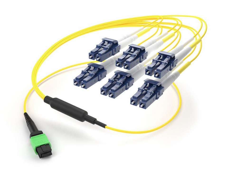 UNC 1 Meter Fiber Optic Breakout Cable, Single Mode, Mtp To Lc, Mtp-Lc, 8 Lc Connectors, Mtp/Lc Breakout Cable, Os2 Fiber, 8 Strand Fiber Optic Ofnp Plenum Fiber, Mtp To 8 Lc Fiber Optic Cable Singlemode - FJ9MTPLC-01M-8FR-X