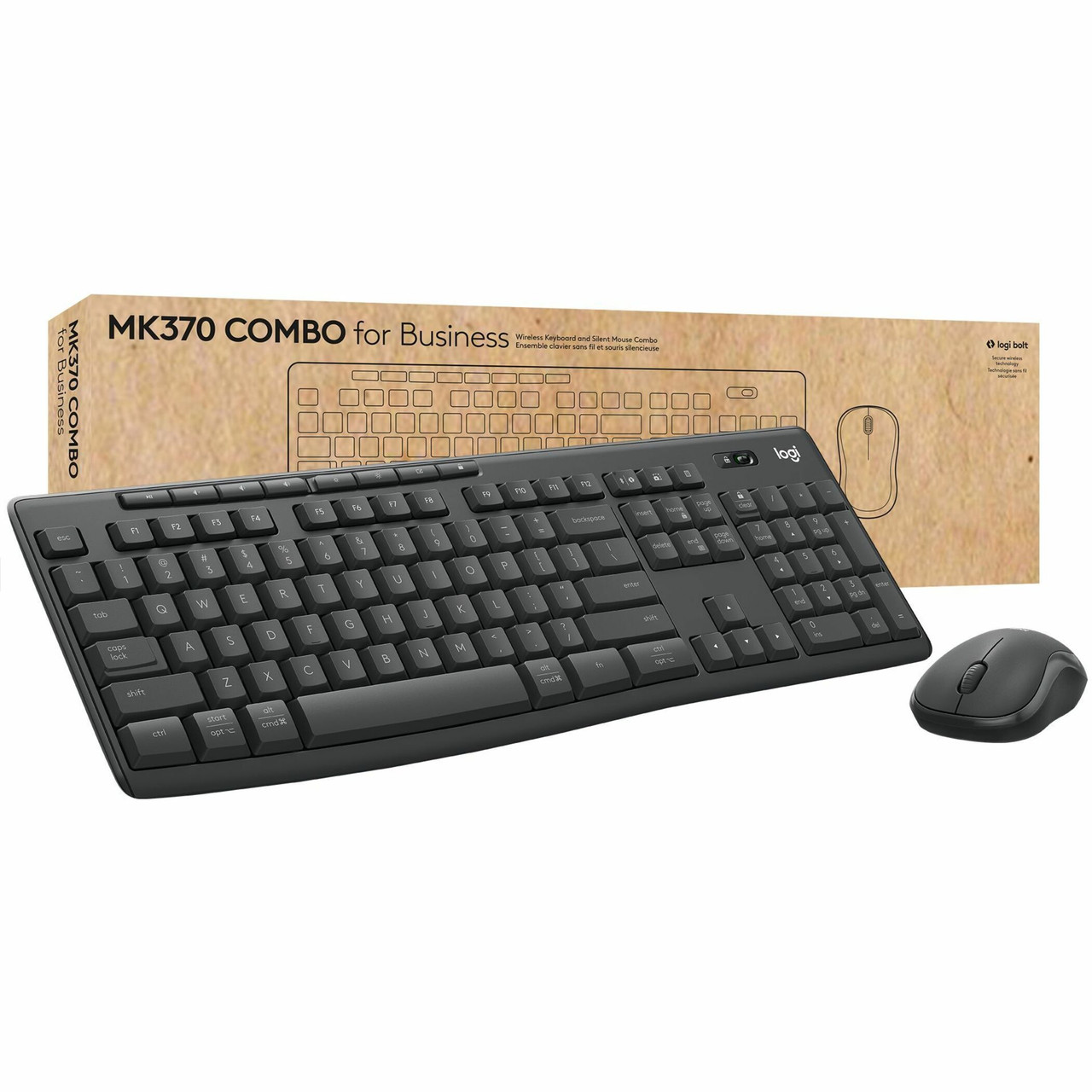 Logitech MK370 Combo for Business Wireless Keyboard and Silent Mouse - USB Plunger/Membrane Bluetooth Keyboard - 112 Key - English (US) - Graphite - USB Wireless Bluetooth Mouse - 920-011887