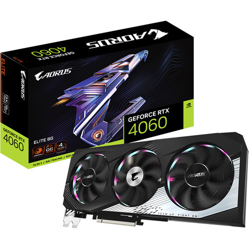 Gigabyte AORUS GeForce RTX 4060 ELITE 8G Graphics Card, 3x WINDFORCE Fans, 8GB 128-bit GDDR6, GV-N4060AORUS E-8GD Video Card - GV-N4060AORUS E-8GD