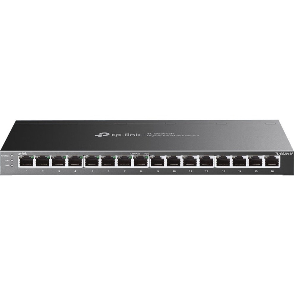 TP-Link JetStream 16-Port Gigabit Smart Switch with 8-Port PoE+ - 16 Ports - Manageable - Gigabit Ethernet - 1000Base-T - 2 Layer Supported - 146.50 W Power Consumption - 120 W PoE Budget - Twisted Pair - PoE Ports - Desktop - TL-SG2016P